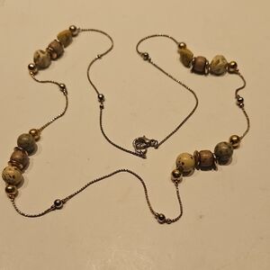 29" Beaded with Gold & Silver Tones Accents On Silvertone Necklace
